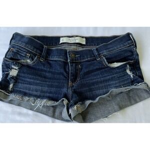 Abercrombie & Fitch Distressed Dark‎ Blue Jean Shorts Size 4/27 Stretch Roll Hem